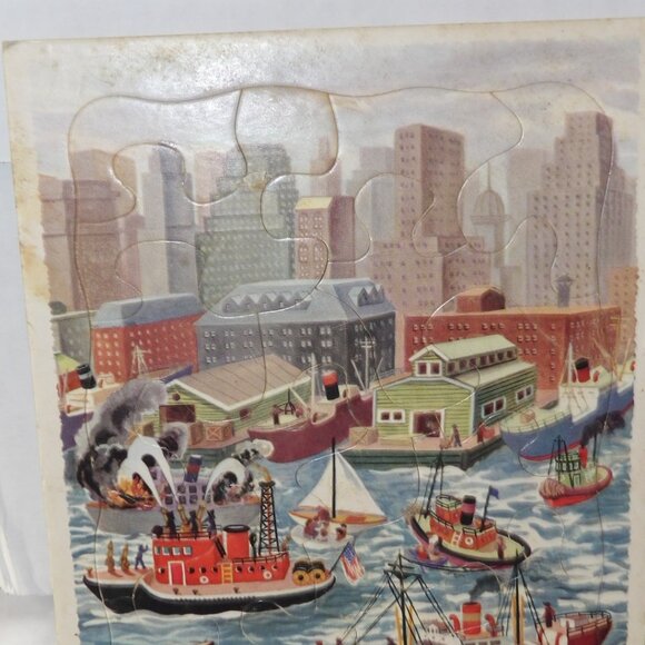 PLAYSKOOL 1950s Tray Puzzle 80-2C Printed in USA Boats Buildings Golden Press - Picture 3 of 4